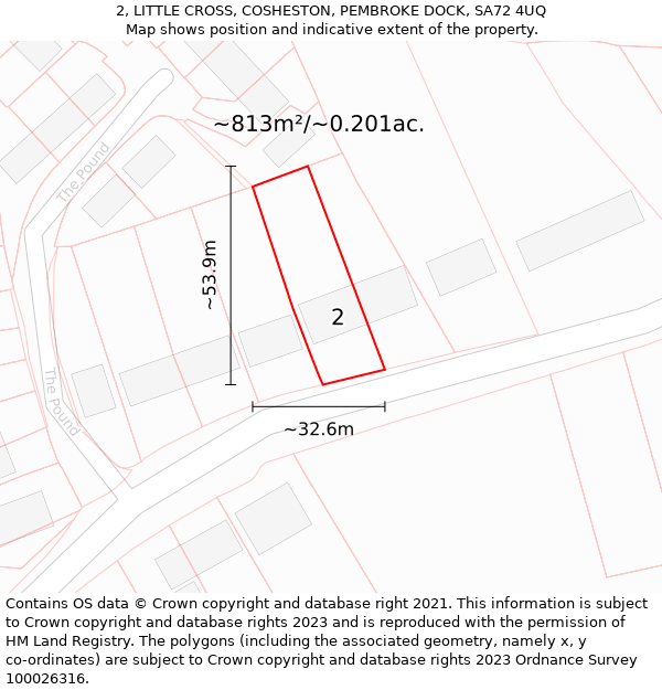 2, LITTLE CROSS, COSHESTON, PEMBROKE DOCK, SA72 4UQ: Plot and title map