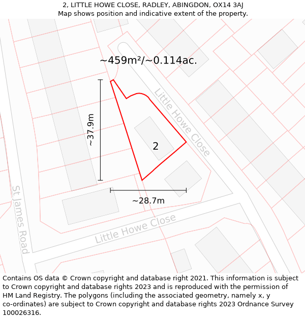 2, LITTLE HOWE CLOSE, RADLEY, ABINGDON, OX14 3AJ: Plot and title map