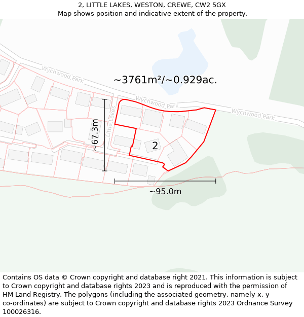 2, LITTLE LAKES, WESTON, CREWE, CW2 5GX: Plot and title map