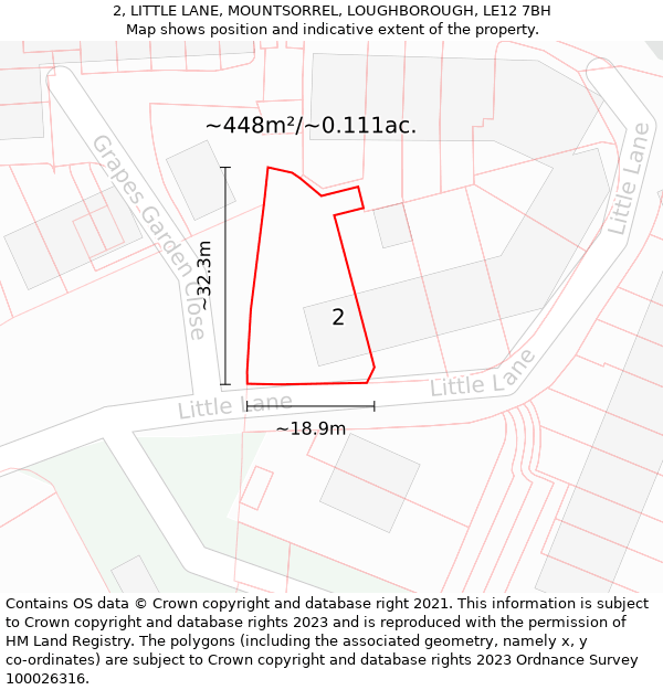 2, LITTLE LANE, MOUNTSORREL, LOUGHBOROUGH, LE12 7BH: Plot and title map