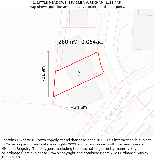 2, LITTLE MEADOWS, BRADLEY, WREXHAM, LL11 4AR: Plot and title map