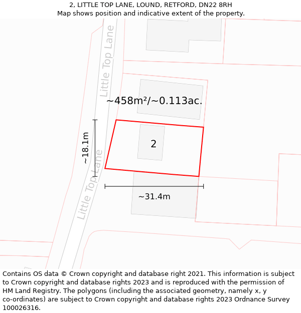 2, LITTLE TOP LANE, LOUND, RETFORD, DN22 8RH: Plot and title map