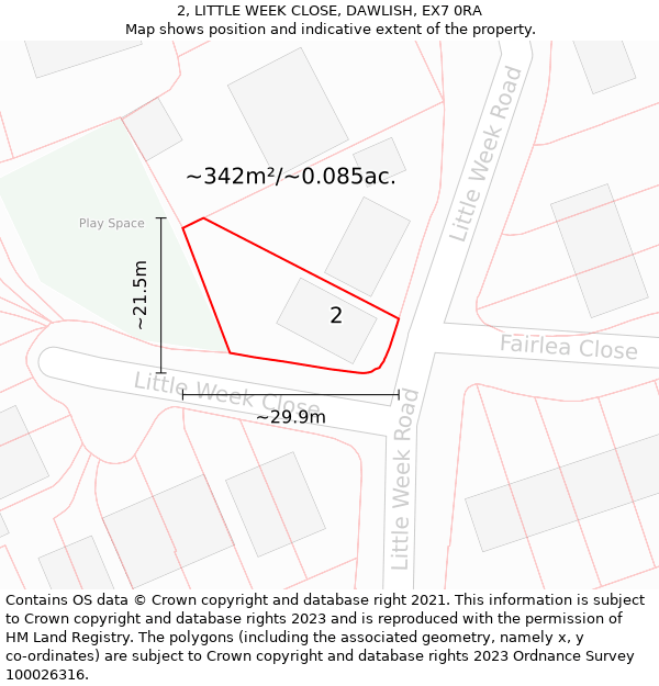 2, LITTLE WEEK CLOSE, DAWLISH, EX7 0RA: Plot and title map