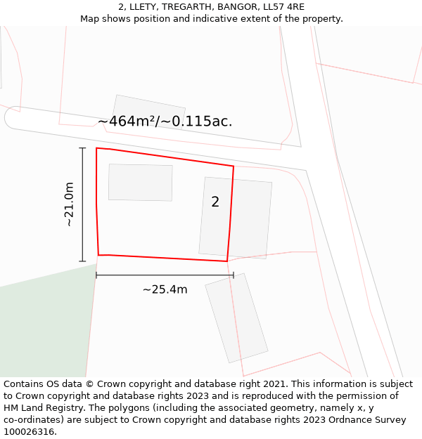 2, LLETY, TREGARTH, BANGOR, LL57 4RE: Plot and title map