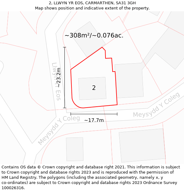 2, LLWYN YR EOS, CARMARTHEN, SA31 3GH: Plot and title map