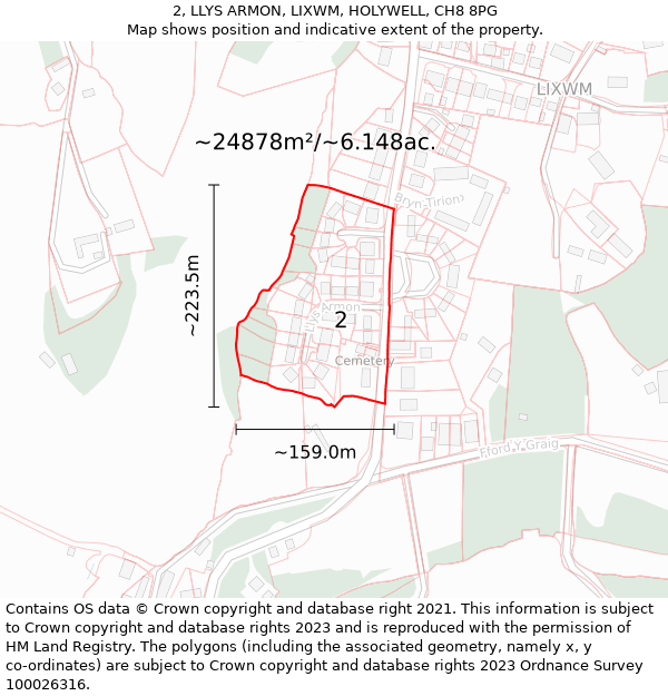 2, LLYS ARMON, LIXWM, HOLYWELL, CH8 8PG: Plot and title map