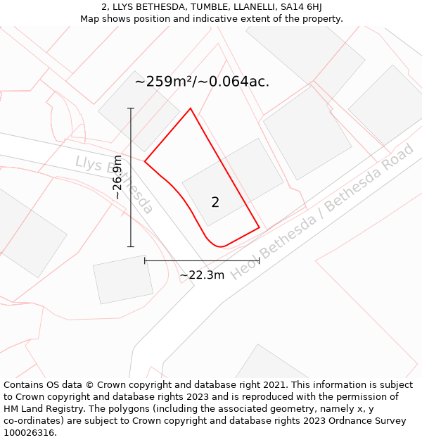 2, LLYS BETHESDA, TUMBLE, LLANELLI, SA14 6HJ: Plot and title map