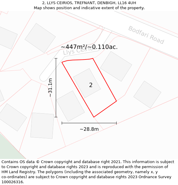 2, LLYS CEIRIOS, TREFNANT, DENBIGH, LL16 4UH: Plot and title map