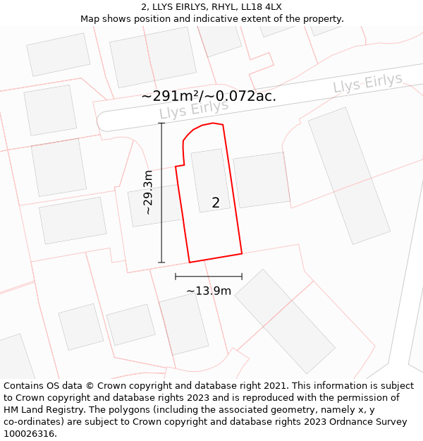 2, LLYS EIRLYS, RHYL, LL18 4LX: Plot and title map