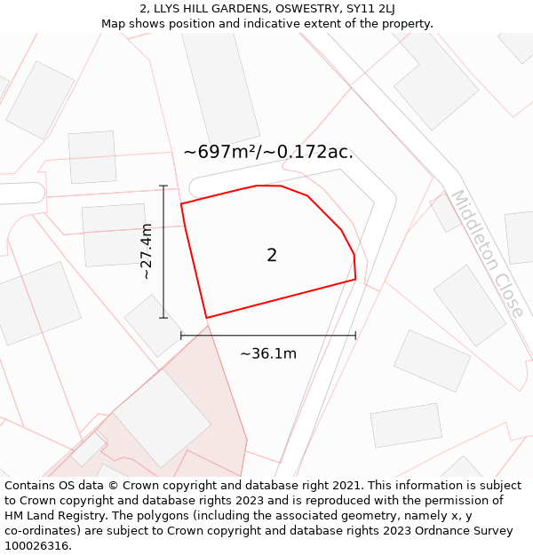 2, LLYS HILL GARDENS, OSWESTRY, SY11 2LJ: Plot and title map