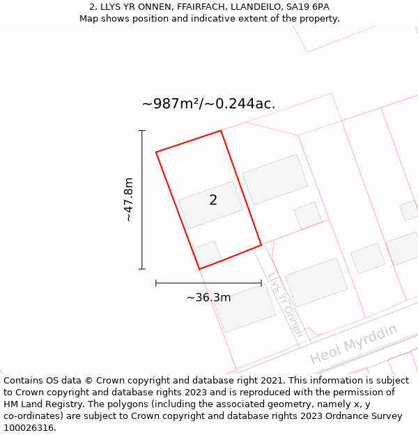 2, LLYS YR ONNEN, FFAIRFACH, LLANDEILO, SA19 6PA: Plot and title map