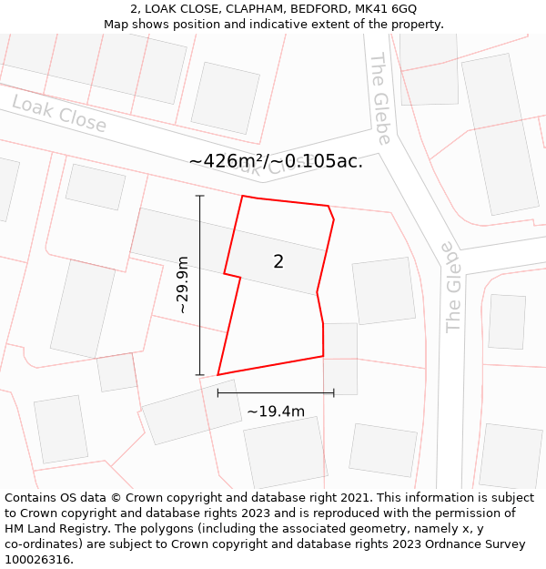 2, LOAK CLOSE, CLAPHAM, BEDFORD, MK41 6GQ: Plot and title map