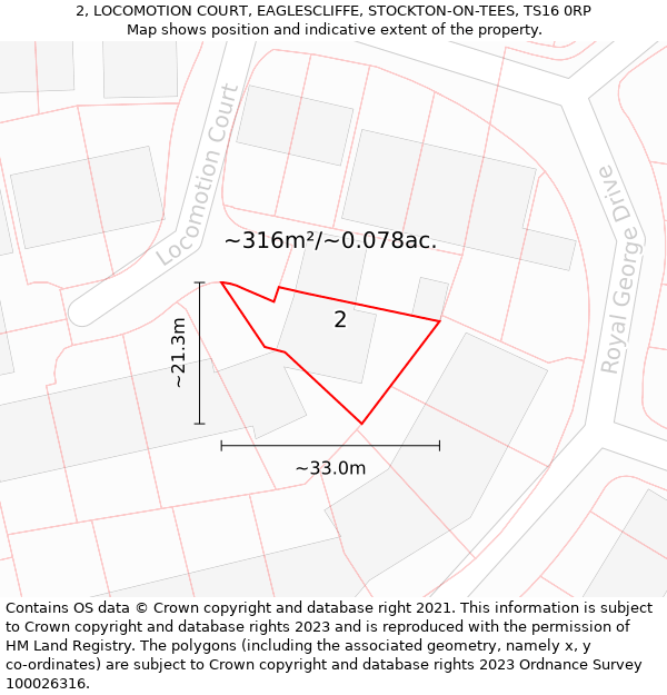 2, LOCOMOTION COURT, EAGLESCLIFFE, STOCKTON-ON-TEES, TS16 0RP: Plot and title map