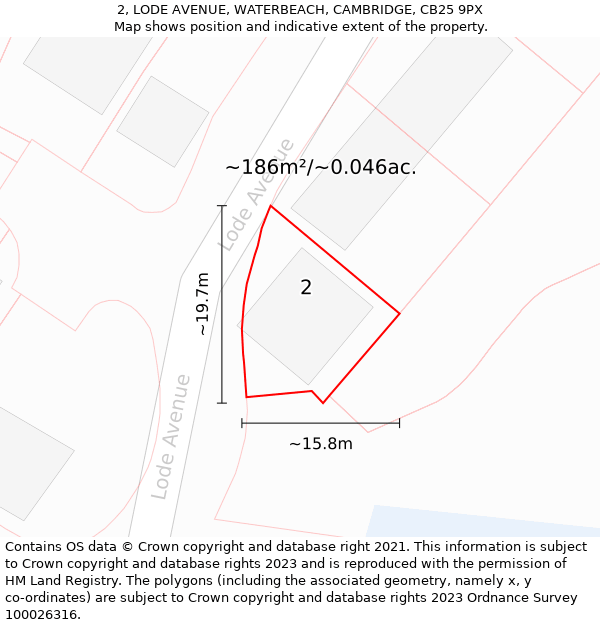 2, LODE AVENUE, WATERBEACH, CAMBRIDGE, CB25 9PX: Plot and title map