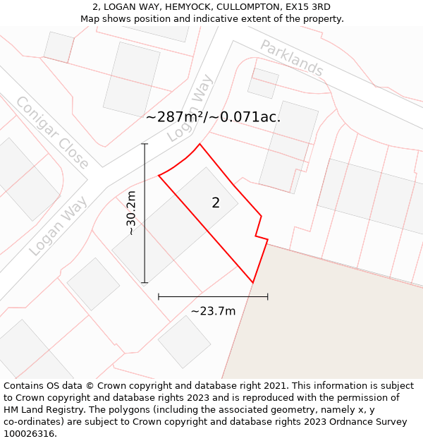 2, LOGAN WAY, HEMYOCK, CULLOMPTON, EX15 3RD: Plot and title map