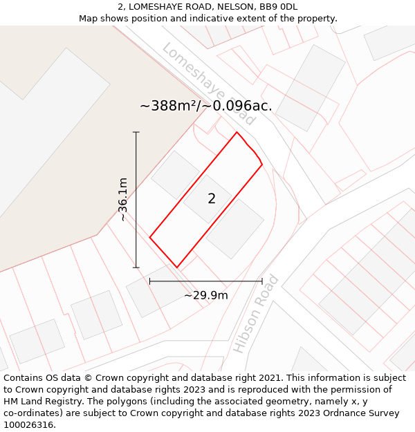 2, LOMESHAYE ROAD, NELSON, BB9 0DL: Plot and title map