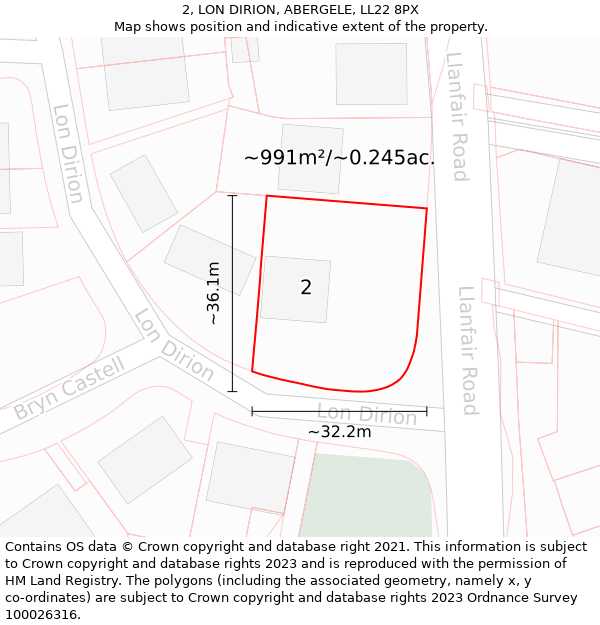 2, LON DIRION, ABERGELE, LL22 8PX: Plot and title map