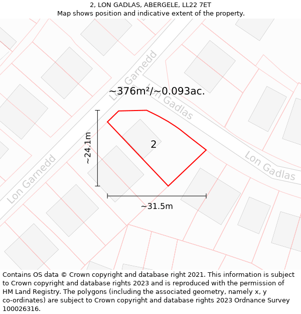 2, LON GADLAS, ABERGELE, LL22 7ET: Plot and title map