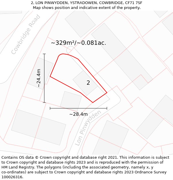 2, LON PINWYDDEN, YSTRADOWEN, COWBRIDGE, CF71 7SF: Plot and title map