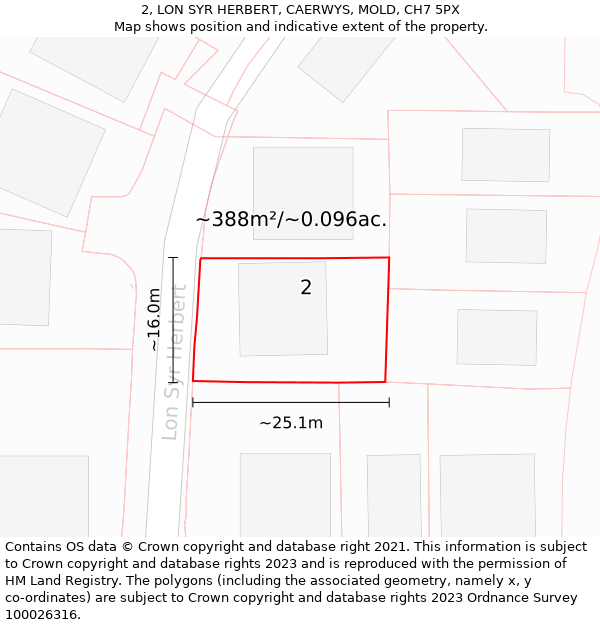 2, LON SYR HERBERT, CAERWYS, MOLD, CH7 5PX: Plot and title map