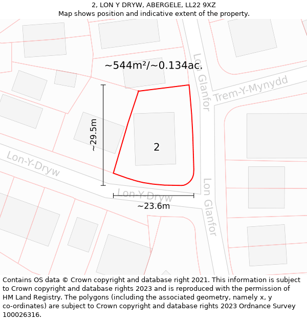 2, LON Y DRYW, ABERGELE, LL22 9XZ: Plot and title map