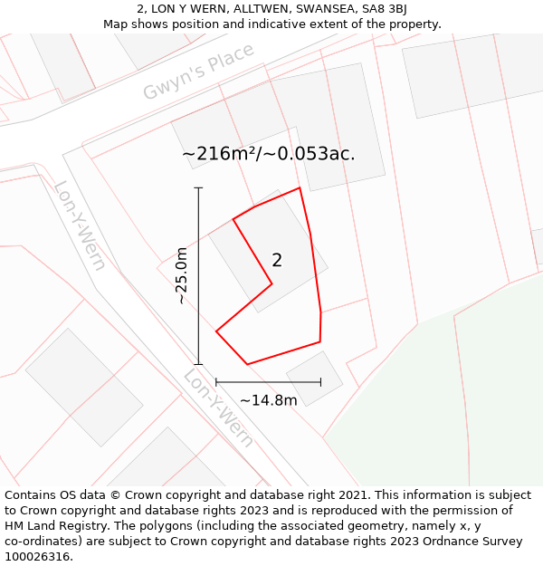 2, LON Y WERN, ALLTWEN, SWANSEA, SA8 3BJ: Plot and title map