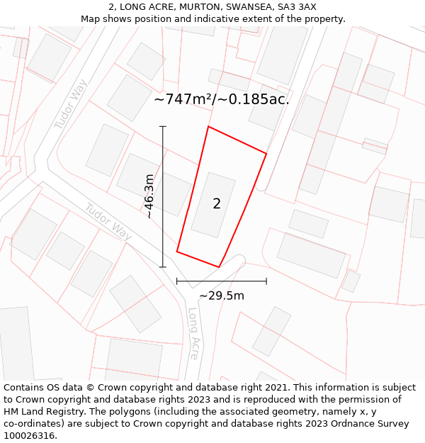 2, LONG ACRE, MURTON, SWANSEA, SA3 3AX: Plot and title map