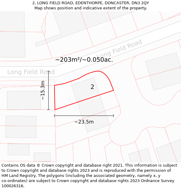 2, LONG FIELD ROAD, EDENTHORPE, DONCASTER, DN3 2QY: Plot and title map