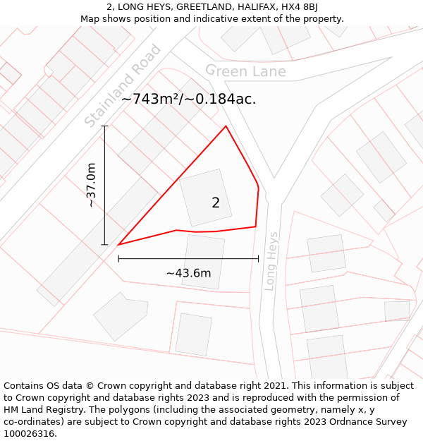 2, LONG HEYS, GREETLAND, HALIFAX, HX4 8BJ: Plot and title map