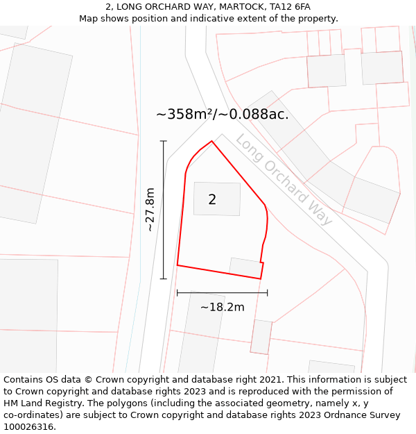 2, LONG ORCHARD WAY, MARTOCK, TA12 6FA: Plot and title map