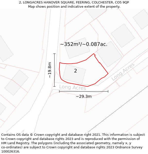 2, LONGACRES HANOVER SQUARE, FEERING, COLCHESTER, CO5 9QP: Plot and title map