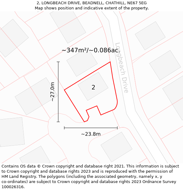 2, LONGBEACH DRIVE, BEADNELL, CHATHILL, NE67 5EG: Plot and title map
