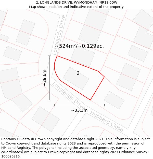 2, LONGLANDS DRIVE, WYMONDHAM, NR18 0DW: Plot and title map