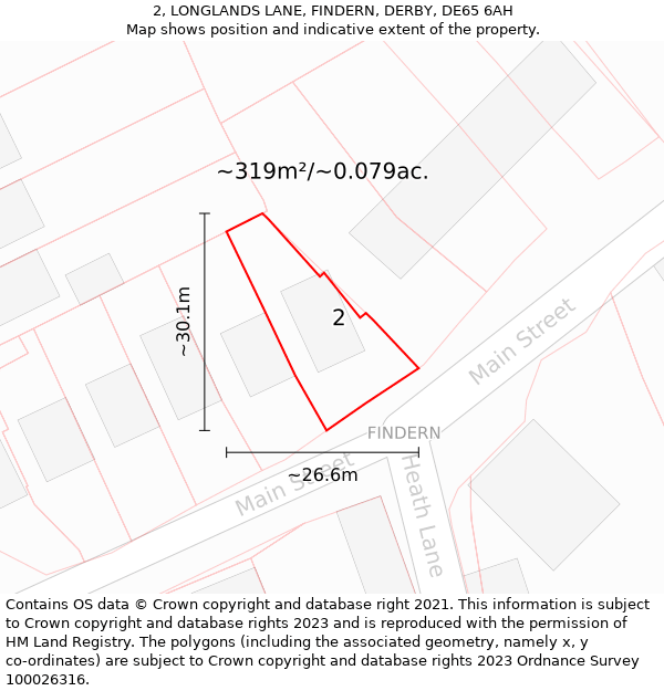 2, LONGLANDS LANE, FINDERN, DERBY, DE65 6AH: Plot and title map