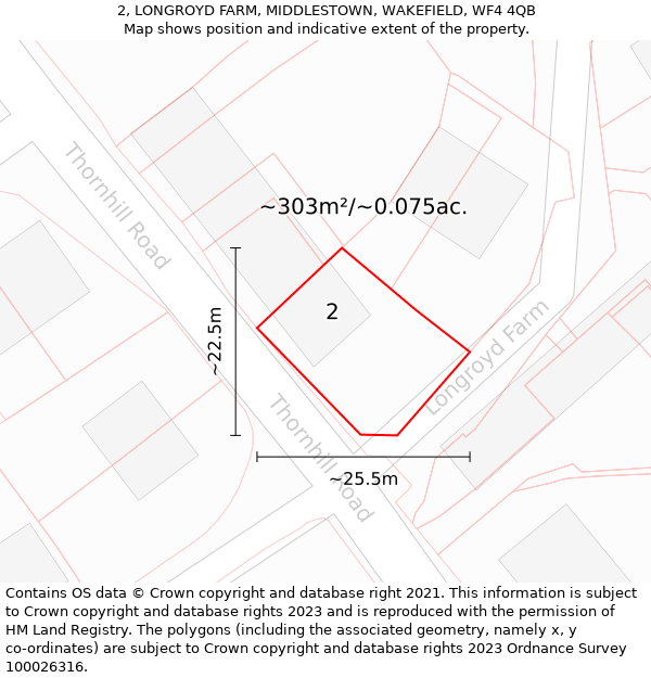 2, LONGROYD FARM, MIDDLESTOWN, WAKEFIELD, WF4 4QB: Plot and title map