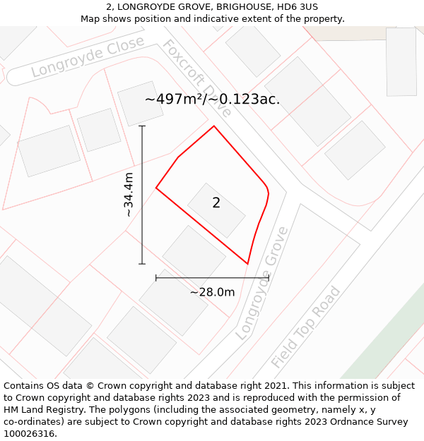 2, LONGROYDE GROVE, BRIGHOUSE, HD6 3US: Plot and title map