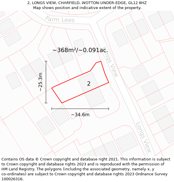 2, LONGS VIEW, CHARFIELD, WOTTON-UNDER-EDGE, GL12 8HZ: Plot and title map