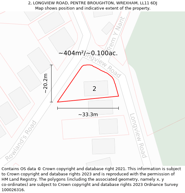 2, LONGVIEW ROAD, PENTRE BROUGHTON, WREXHAM, LL11 6DJ: Plot and title map