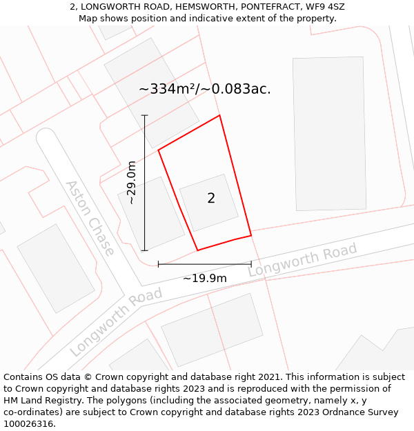 2, LONGWORTH ROAD, HEMSWORTH, PONTEFRACT, WF9 4SZ: Plot and title map