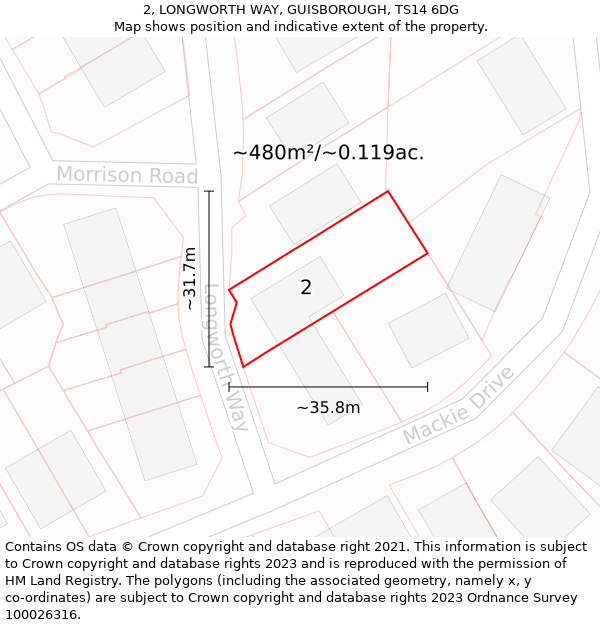 2, LONGWORTH WAY, GUISBOROUGH, TS14 6DG: Plot and title map