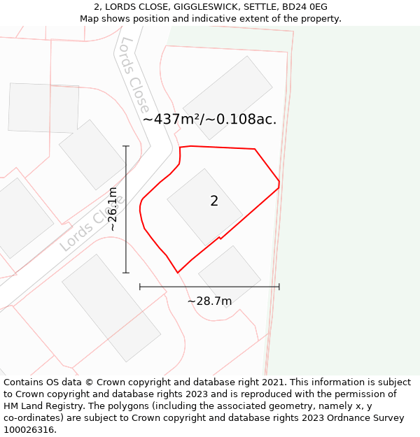 2, LORDS CLOSE, GIGGLESWICK, SETTLE, BD24 0EG: Plot and title map