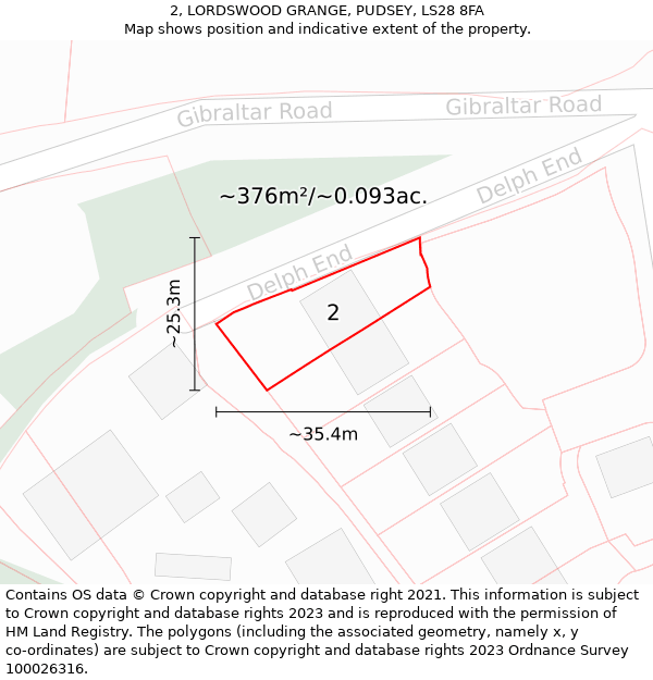 2, LORDSWOOD GRANGE, PUDSEY, LS28 8FA: Plot and title map