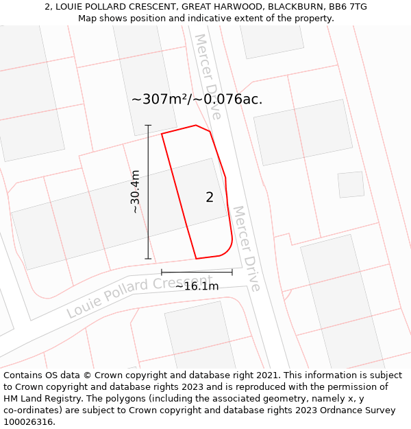 2, LOUIE POLLARD CRESCENT, GREAT HARWOOD, BLACKBURN, BB6 7TG: Plot and title map