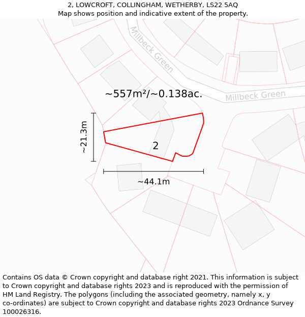 2, LOWCROFT, COLLINGHAM, WETHERBY, LS22 5AQ: Plot and title map