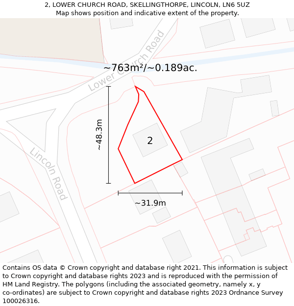 2, LOWER CHURCH ROAD, SKELLINGTHORPE, LINCOLN, LN6 5UZ: Plot and title map