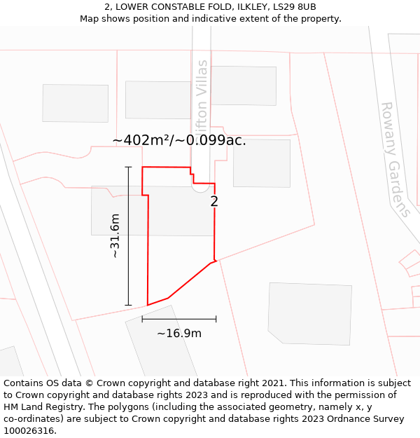 2, LOWER CONSTABLE FOLD, ILKLEY, LS29 8UB: Plot and title map