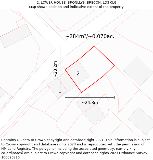 2, LOWER HOUSE, BRONLLYS, BRECON, LD3 0LG: Plot and title map