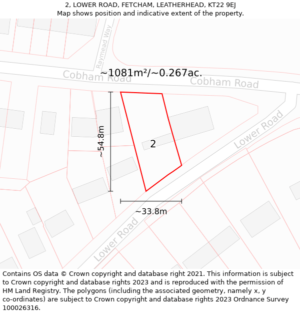 2, LOWER ROAD, FETCHAM, LEATHERHEAD, KT22 9EJ: Plot and title map