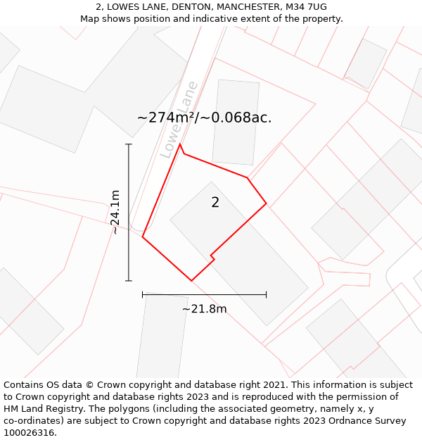 2, LOWES LANE, DENTON, MANCHESTER, M34 7UG: Plot and title map