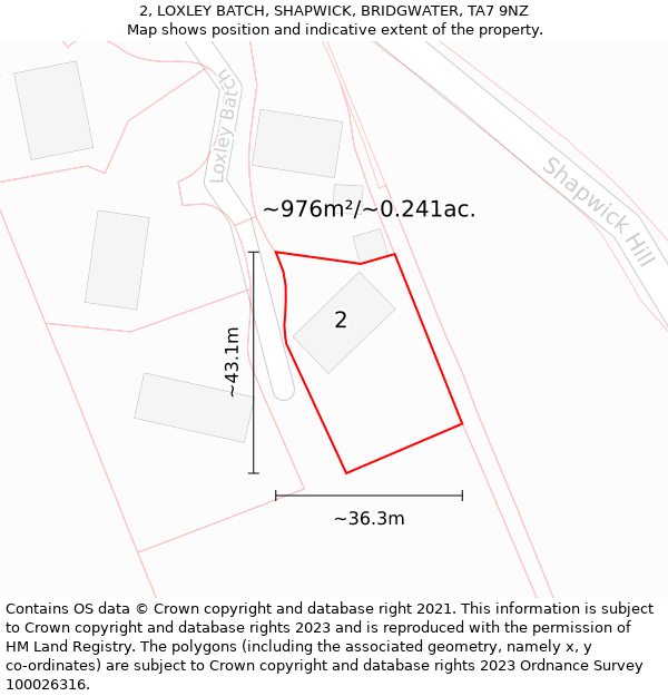 2, LOXLEY BATCH, SHAPWICK, BRIDGWATER, TA7 9NZ: Plot and title map